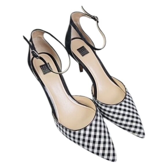 White‎ House Black Market Gianna Gingham Suede Heels Ankle Strap Buckle Size 9 - Picture 6 of 11